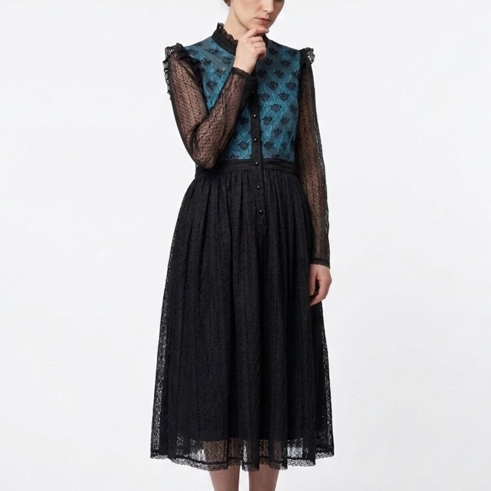 Philosophy di Lorenzo Serafini Lace Inset Maxi Dress - Teal & Black - Size 4